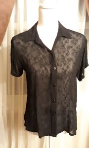 Black Sheer Floral Embroidered Blouse